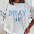 Pray Blue Gingham PNG, Blue Coquette Bow Sublimation, Faith Typography Clipart, Preppy Christian Design, Farmhouse Prayer Graphics