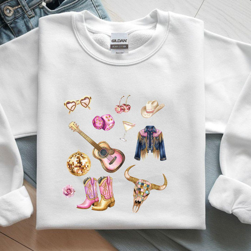 Disco Cowgirl Southern Western Sweatshirt, Pink Southern Pullover