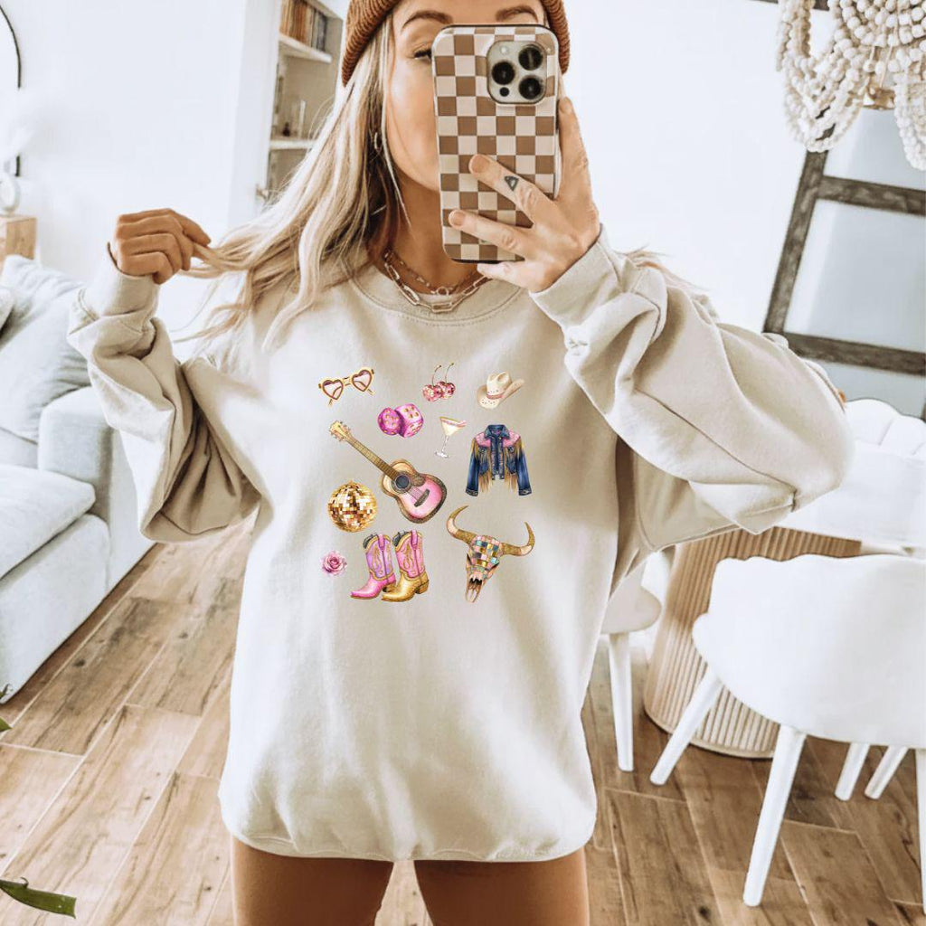 Disco Cowgirl Southern Western Sweatshirt, Pink Southern Pullover