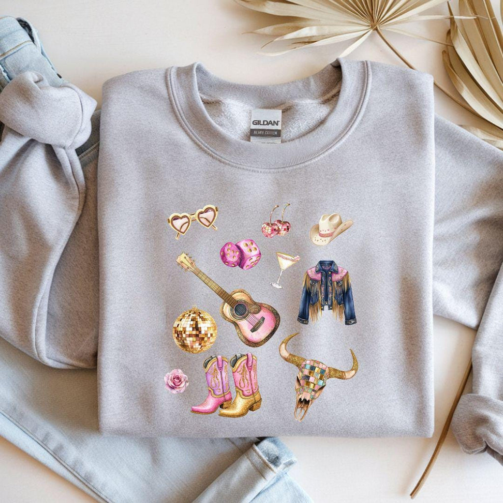 Disco Cowgirl Southern Western Sweatshirt, Pink Southern Pullover