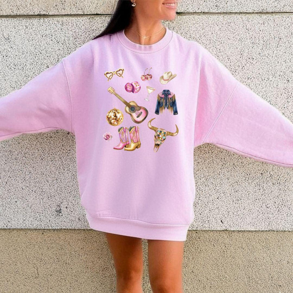 Disco Cowgirl Southern Western Sweatshirt, Pink Southern Pullover