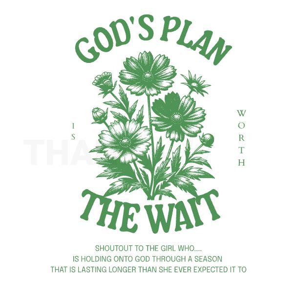 God's Plan is Worth The Wait PNG, Inspirational Christian PNG, Floral Digital Design