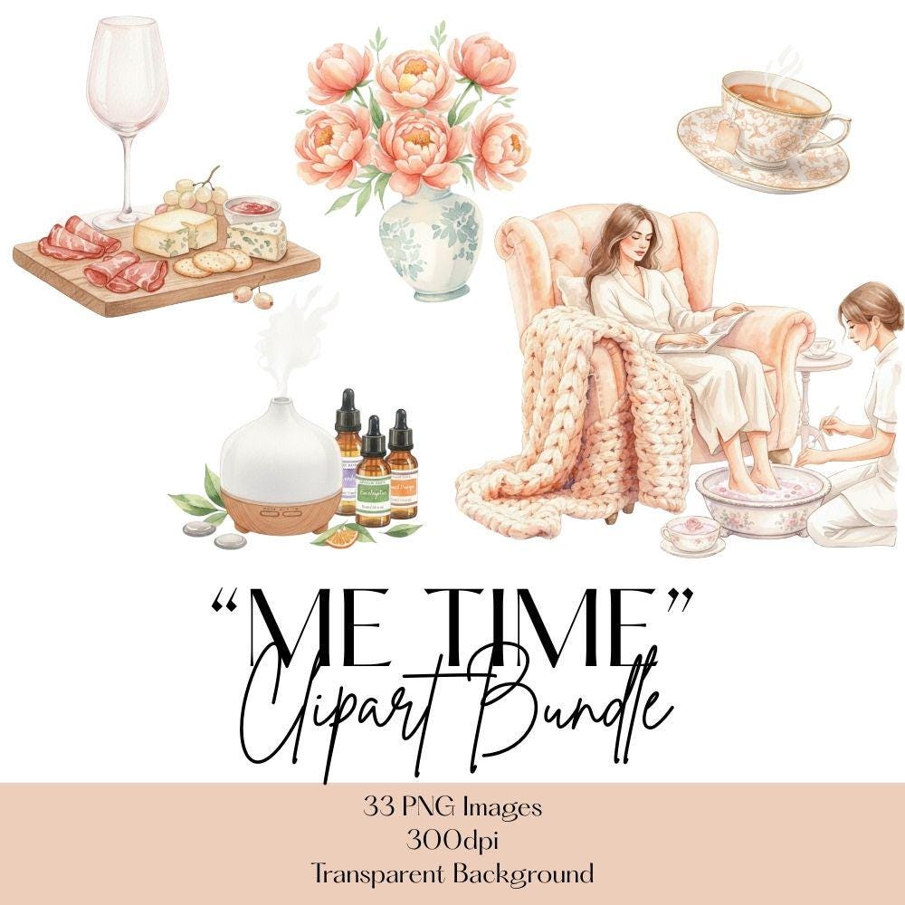 Me Time Clipart Set, Self Care Clipart, Self Love PNG Bundle