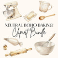 Neutral Boho Baking Clipart Set, Bakery Clipart, Watercolor Baking PNG