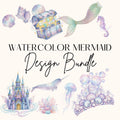 Watercolor Mermaid Clipart Set, Mermaid Clipart, Watercolor Sea Life PNG