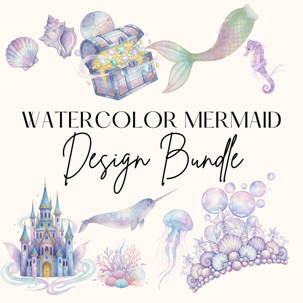 Watercolor Mermaid Clipart Set, Mermaid Clipart, Watercolor Sea Life PNG
