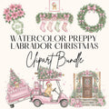 Watercolor Grandmillenial Christmas Clipart Set, Labrador Watercolor PNG, Preppy Christmas Clipart