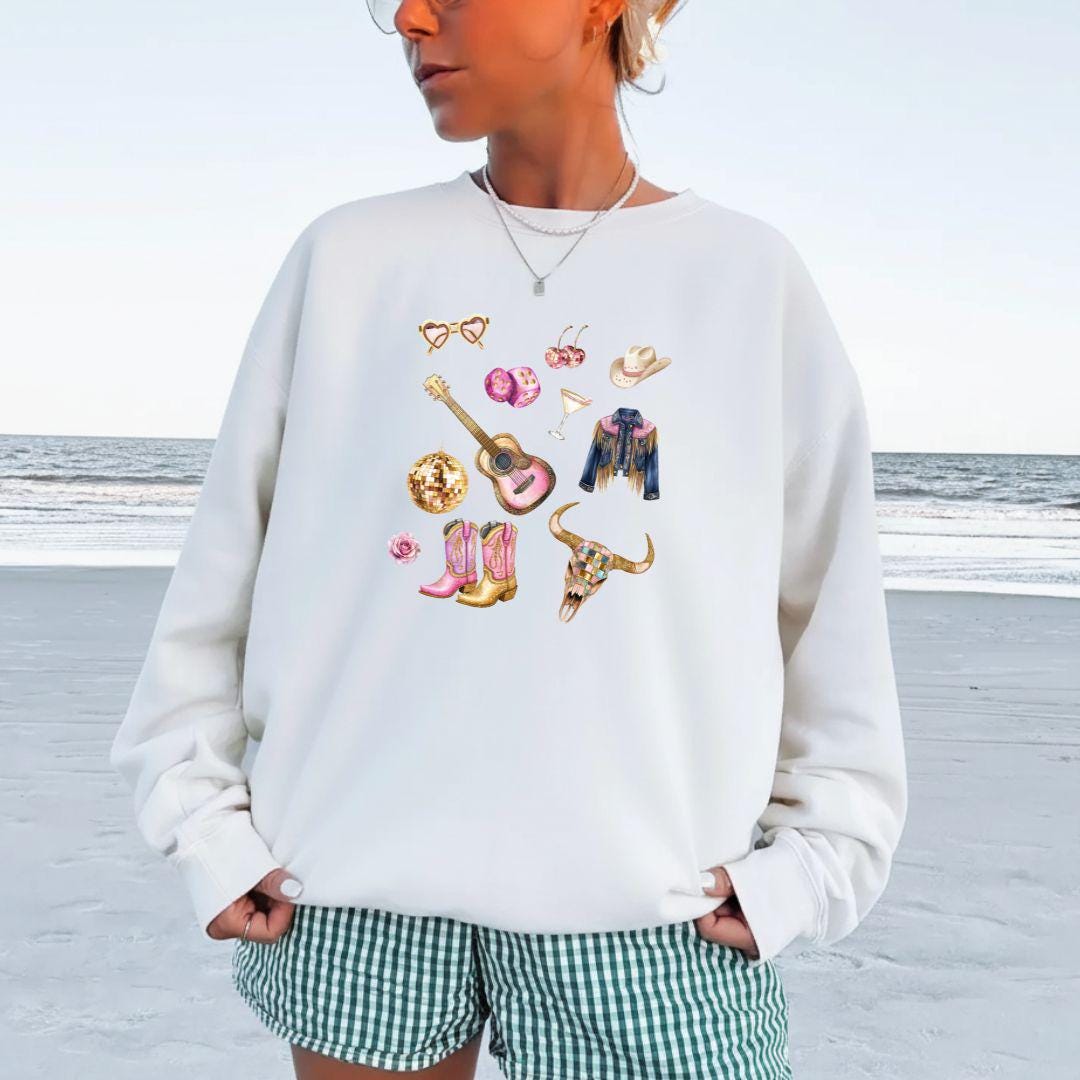 Disco Cowgirl Southern Western Sweatshirt, Pink Southern Pullover