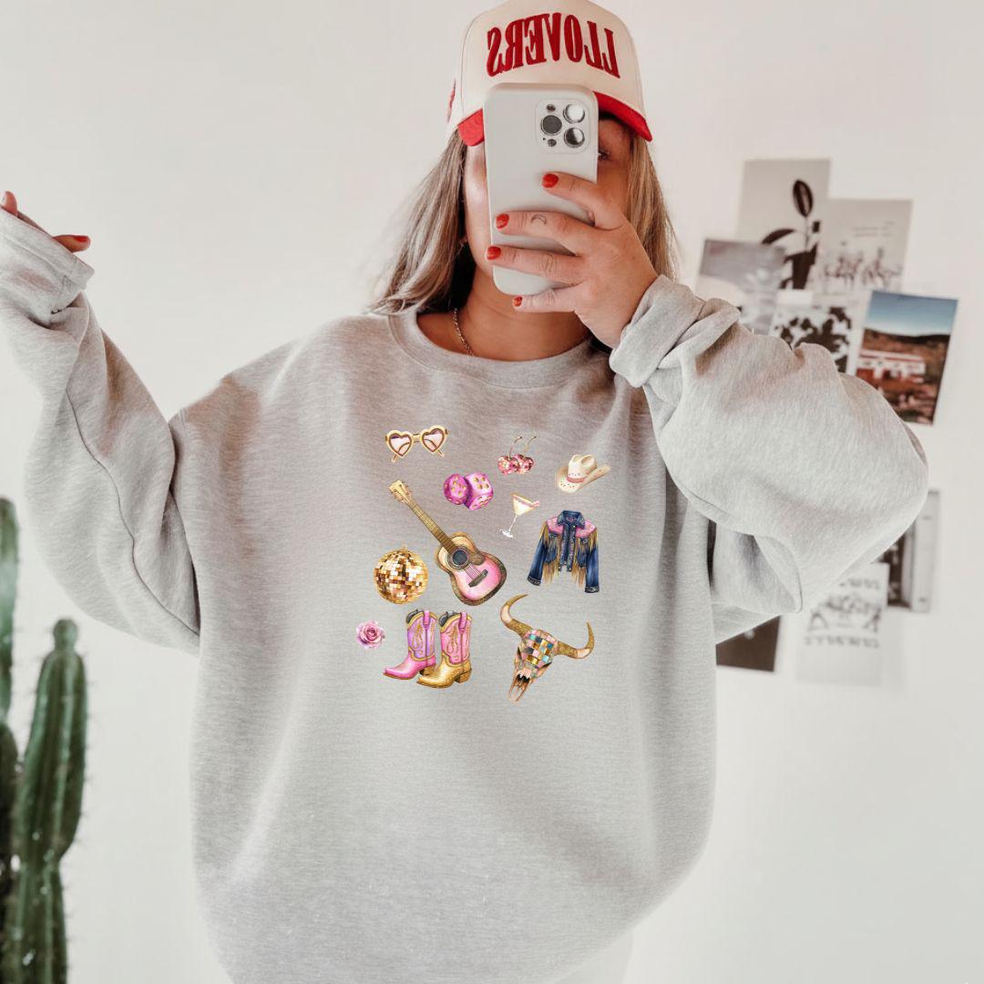 Disco Cowgirl Southern Western Sweatshirt, Pink Southern Pullover