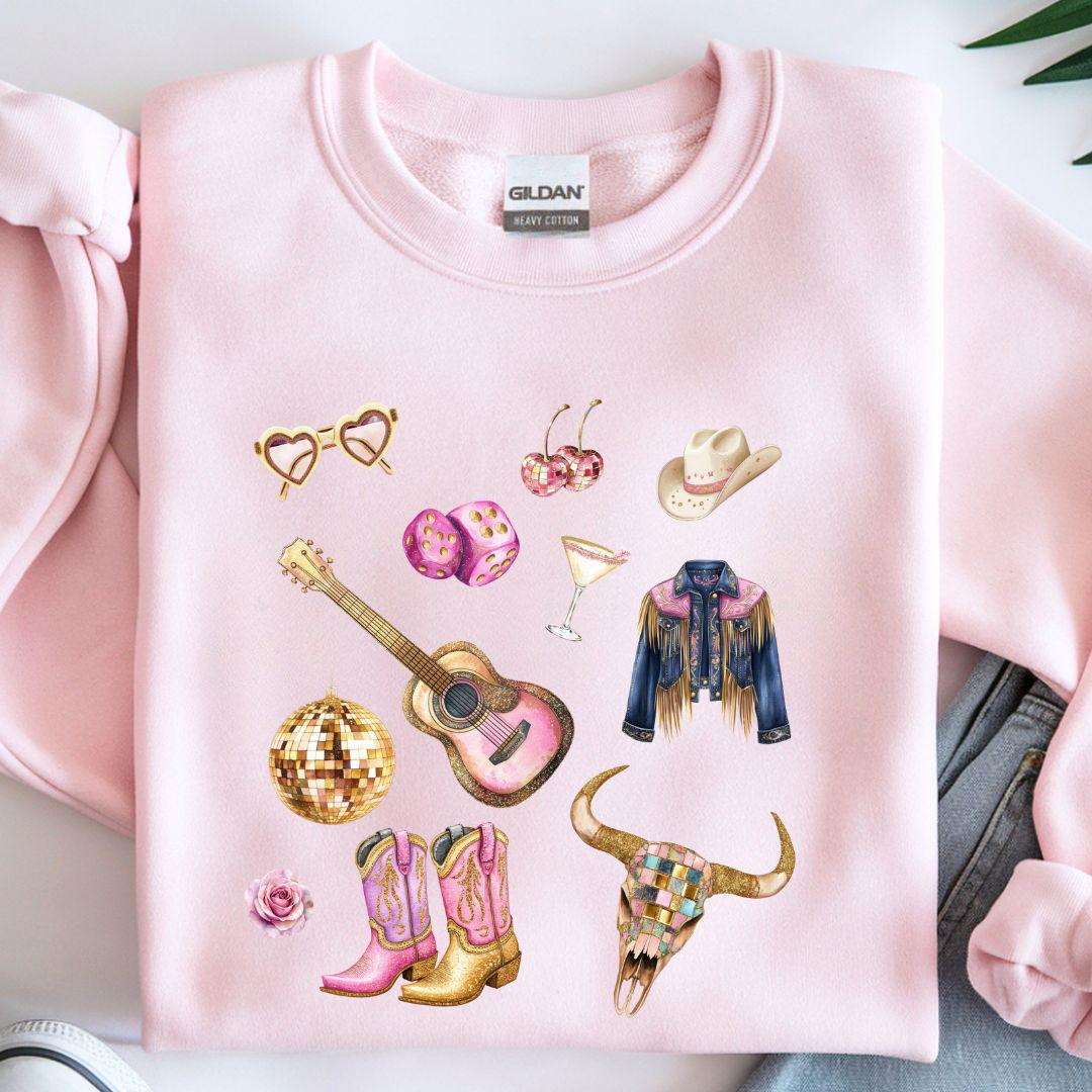 Disco Cowgirl Southern Western Sweatshirt, Pink Southern Pullover
