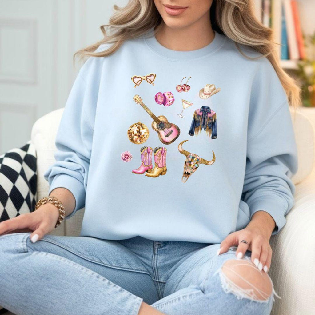 Disco Cowgirl Southern Western Sweatshirt, Pink Southern Pullover
