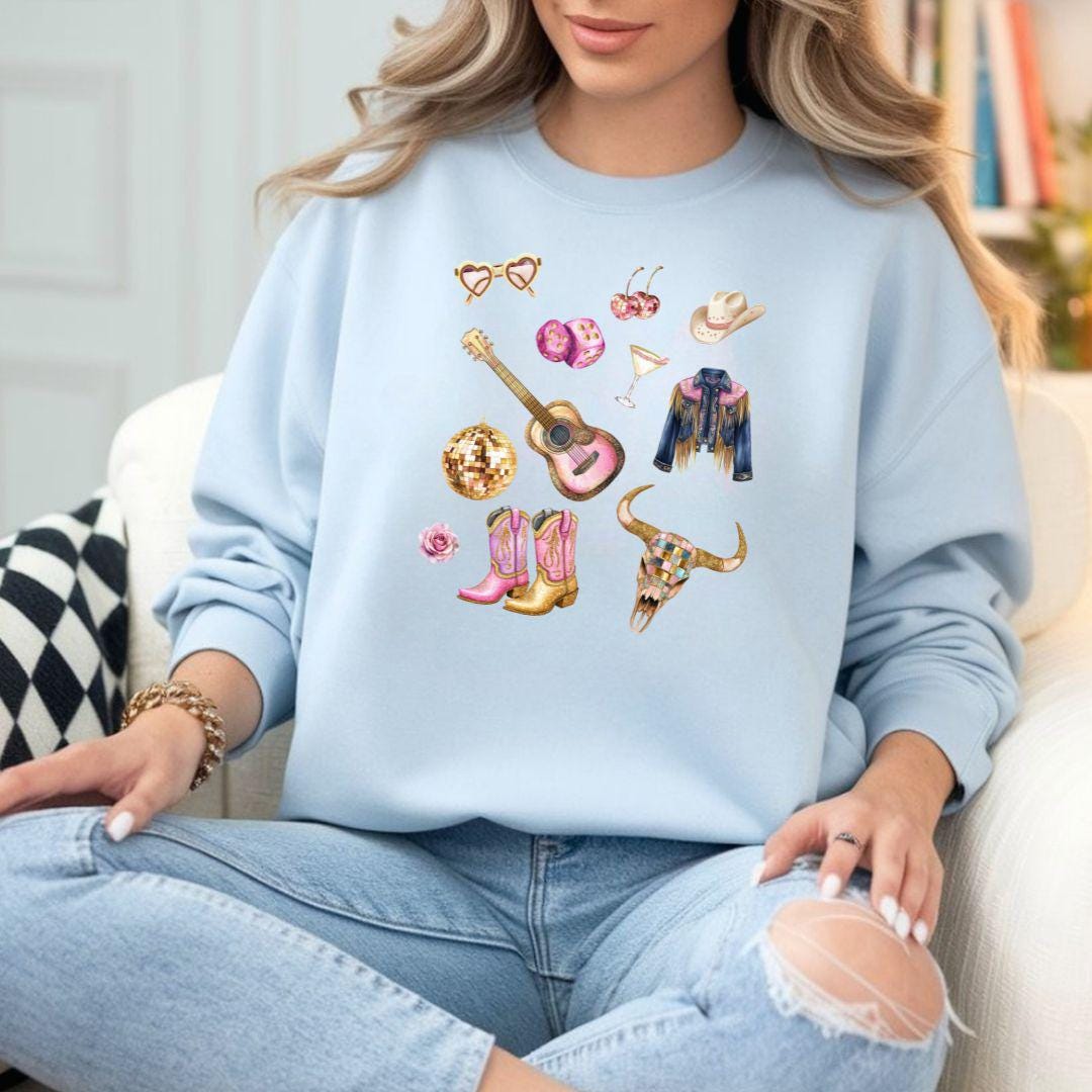 Disco Cowgirl Southern Western Sweatshirt, Pink Southern Pullover