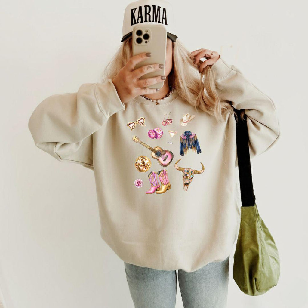Disco Cowgirl Southern Western Sweatshirt, Pink Southern Pullover