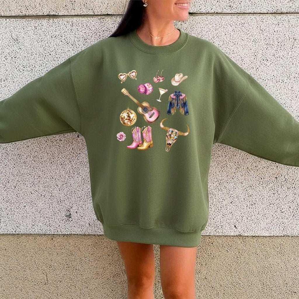 Disco Cowgirl Southern Western Sweatshirt, Pink Southern Pullover