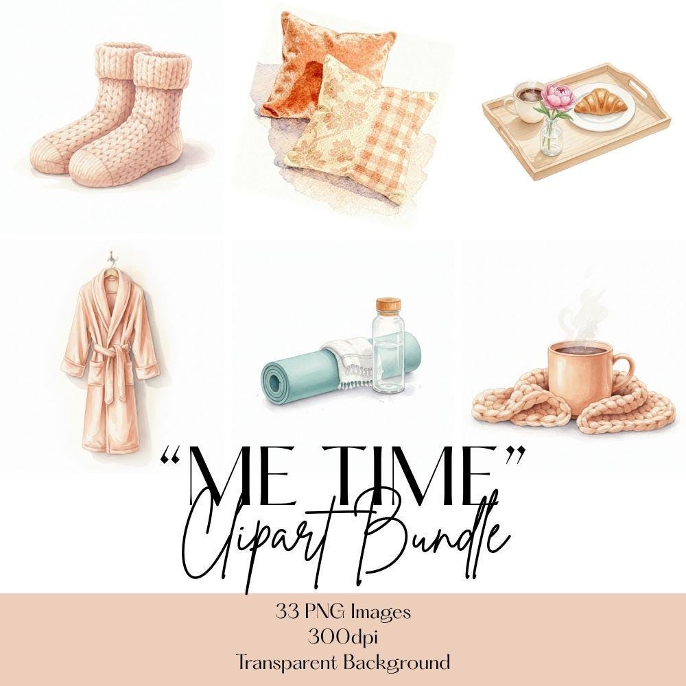Me Time Clipart Set, Self Care Clipart, Self Love PNG Bundle