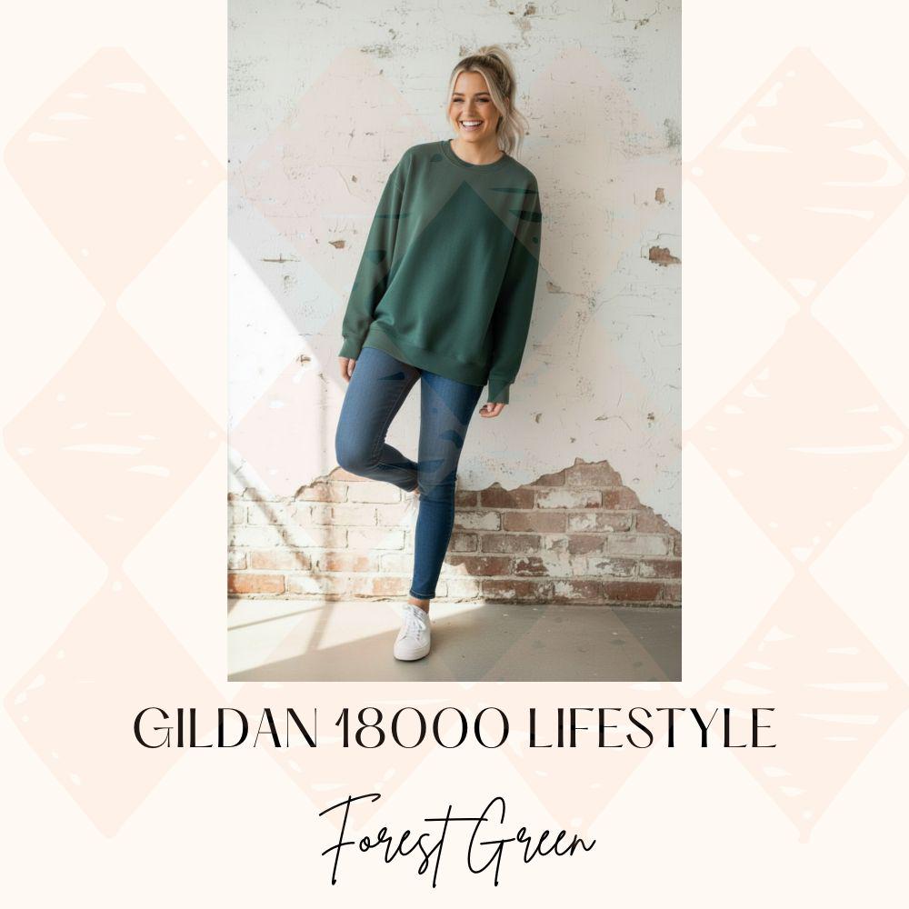 Forest Green Gildan 18000 Sweatshirt Mockup: Lifestyle Mockup, G18000 Forest Green Mockup, Trending Lifestyle Mockup, Influencer Vibe