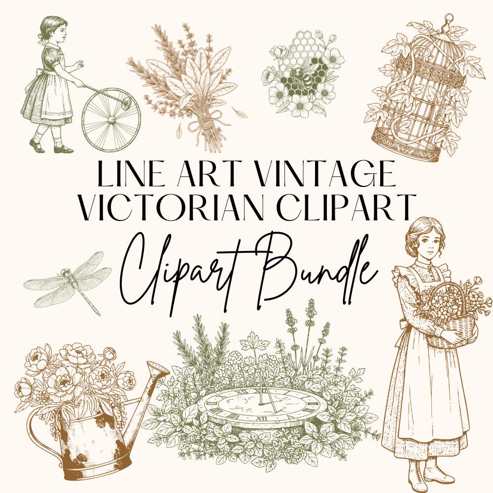 Vintage Victorian Clipart Set, Antique Clipart, Rustic Garden PNG Bundle
