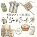 Neutral Granny Hobbies Clipart Set, Cozy Hobbies Clipart, Watercolor Homestead PNG