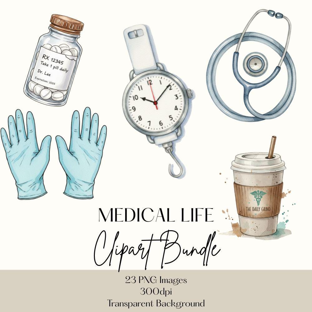 Medical Life Clipart Set, Nurse Clipart, Watercolor Doctor PNG