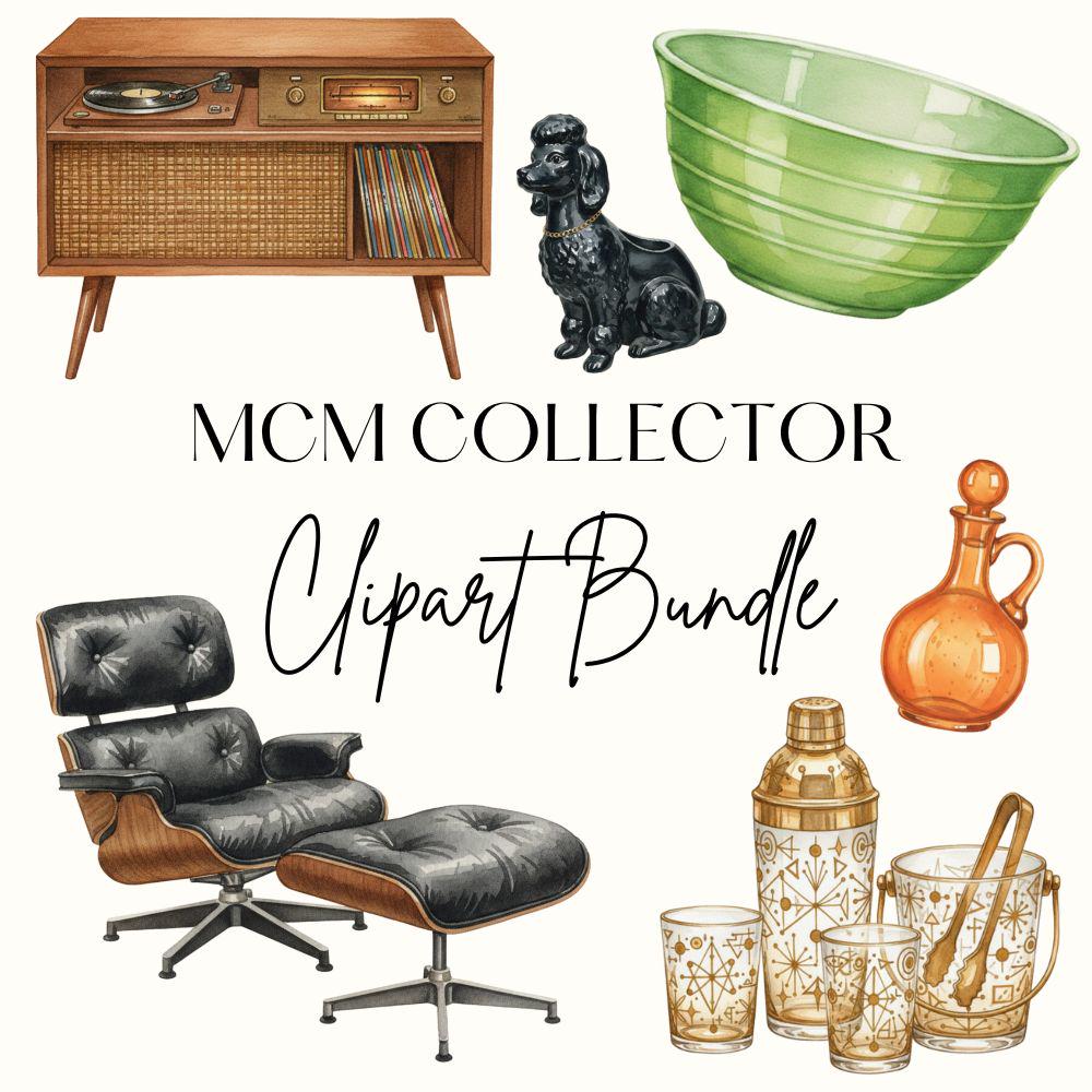 Mid Century Modern Clipart Set, MCM BOLO Clipart, Antique Shop Finds PNG Bundle
