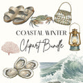 Coastal Winter Watercolor Clipart Set, Coastal Beach Clipart, Watercolor Spring PNG