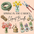 Spring Garden Watercolor Clipart Set, Gardener Clipart, Spring Flowers PNG