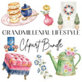 Grandmillenial Lifestyle Clipart Set, Preppy Coquette Clipart, Floral French PNG Bundle