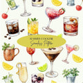 Summer Cocktails Seamless Design, Watercolor Bar Drinks Pattern, Girly Cocktail Art