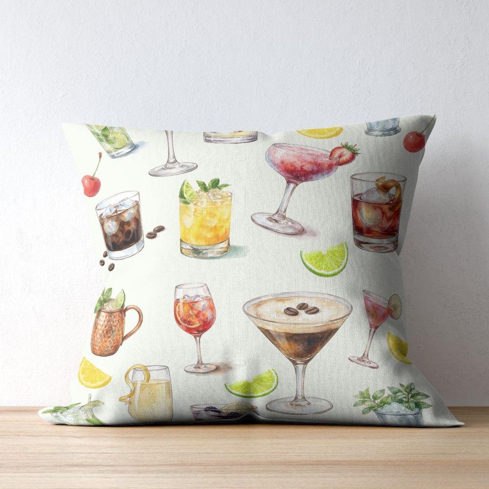 Summer Cocktails Seamless Design, Watercolor Bar Drinks Pattern, Girly Cocktail Art
