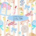 Coastal Vacation Seamless Design, Watercolor Beach Pattern, Girly Summer Vacation Art