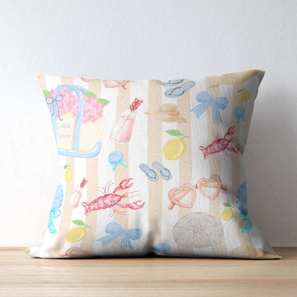 Coastal Vacation Seamless Design, Watercolor Beach Pattern, Girly Summer Vacation Art