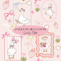 Silly Goose Seamless Design, Preppy Coquette Pattern, Girly Goose Seamless Pattern