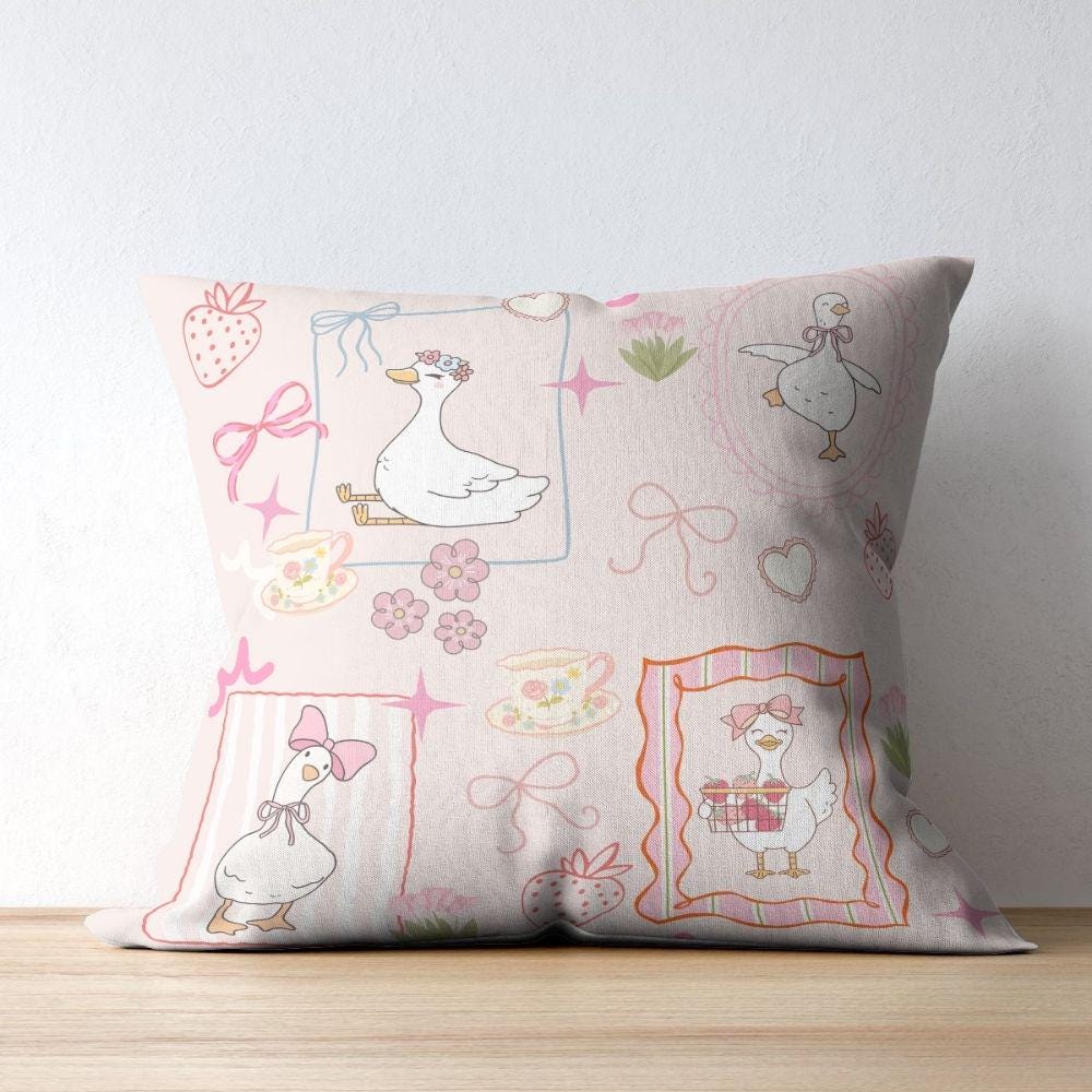 Silly Goose Seamless Design, Preppy Coquette Pattern, Girly Goose Seamless Pattern
