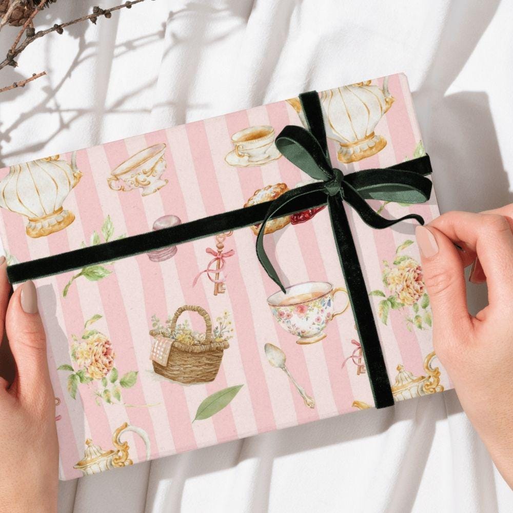 Tea Party Seamless Design, Watercolor Coquette Pattern, French Tea Time Seamless Pattern