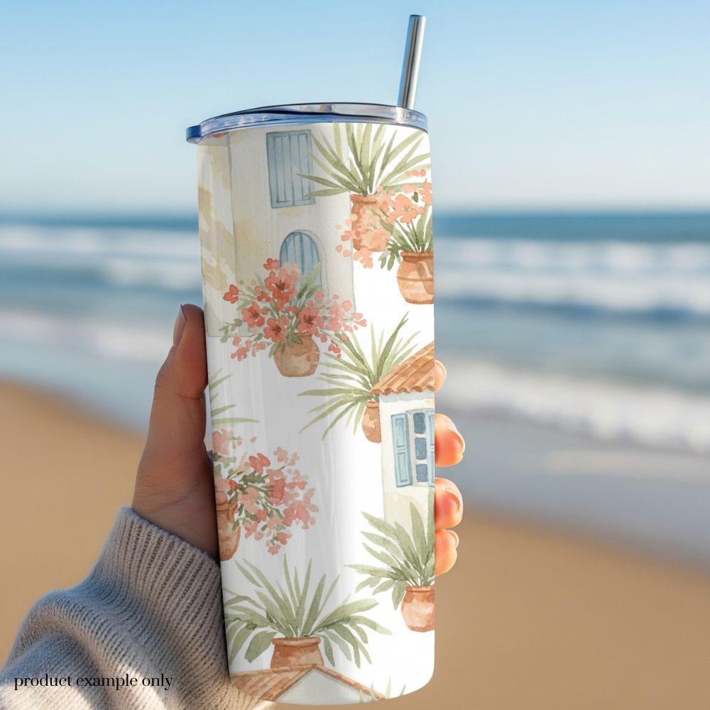 Mediterranian Vacation Seamless Design, Tropical Coast Pattern, Santorini Seamless Pattern