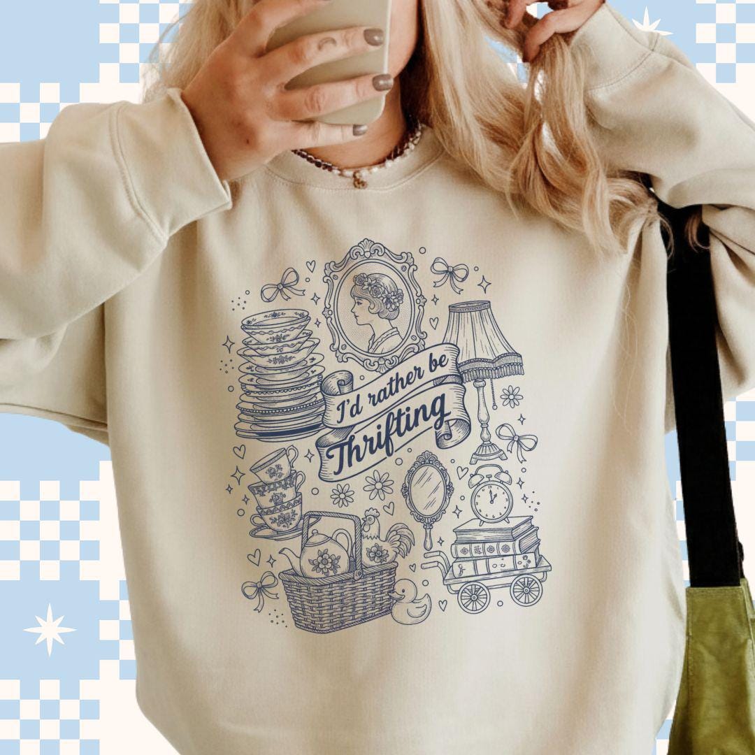 I'd Rather Be Thrifting PNG, Thrift Store Finds Digital Design, Antique Shop PNG