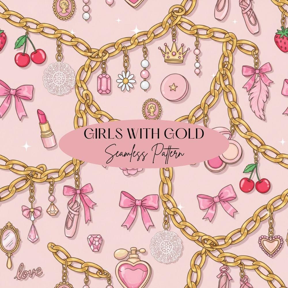 Girly Charms Seamless Design, Cute Bracelet Pattern, Girly Coquette Y2K Seamless Pattern