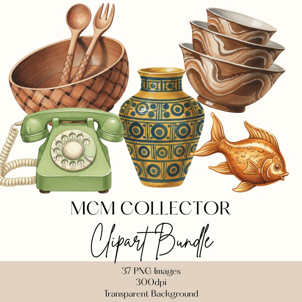 Mid Century Modern Clipart Set, MCM BOLO Clipart, Antique Shop Finds PNG Bundle