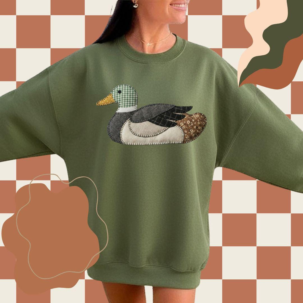 Faux Patchwork Mallard Duck PNG, Duck Digital Design, Quilted Duck PNG