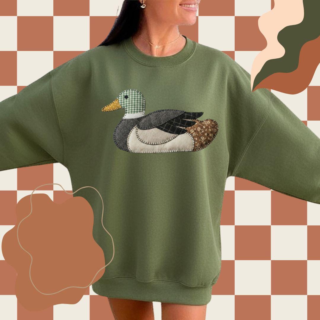 Faux Patchwork Mallard Duck PNG, Duck Digital Design, Quilted Duck PNG