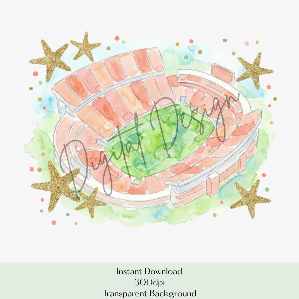 Girly Gameday PNG, Football Stadium Digital Design, Watercolor Sports PNG