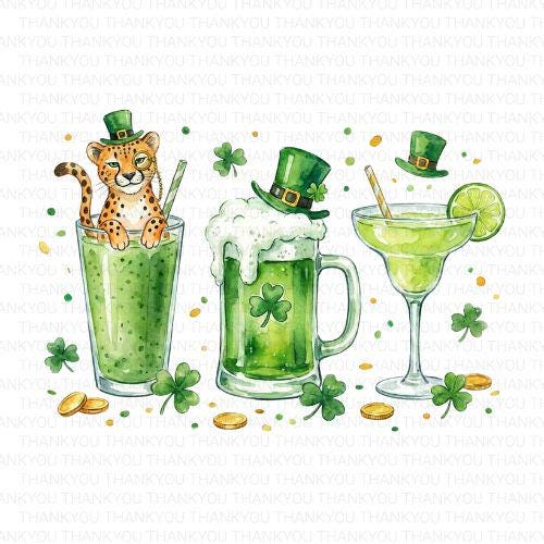 St. Patricks Day PNG, Irish Drinks Digital Design, Shamrock Cocktails PNG
