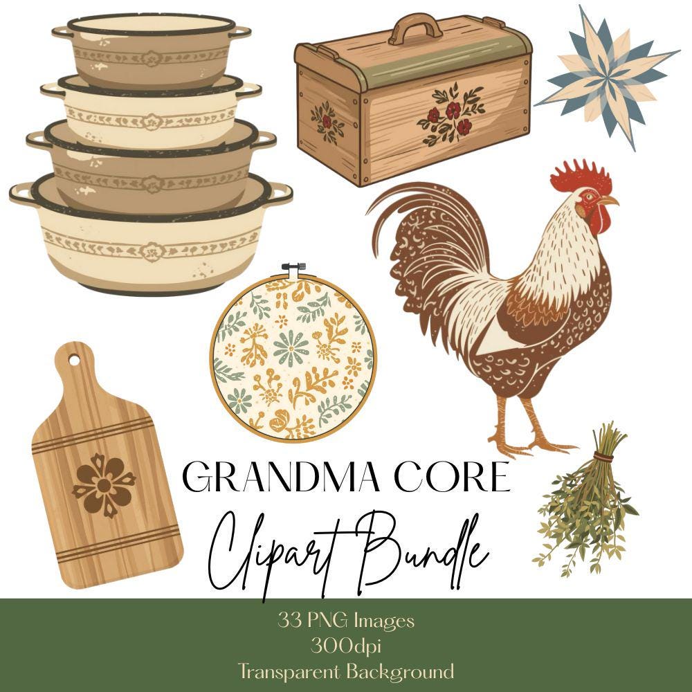 Grandma Core Clipart Set, Thrift Store Finds Clipart, Granny Era PNG Bundle