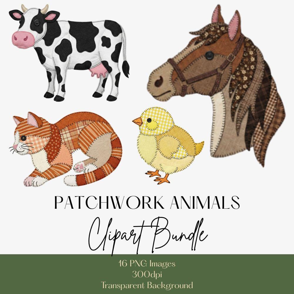 Patchwork Animals Clipart Set, Patchwork Mallard Duck PNG, Patchwork Grandmacore Goose PNG, Patchwork Clipart Bundle