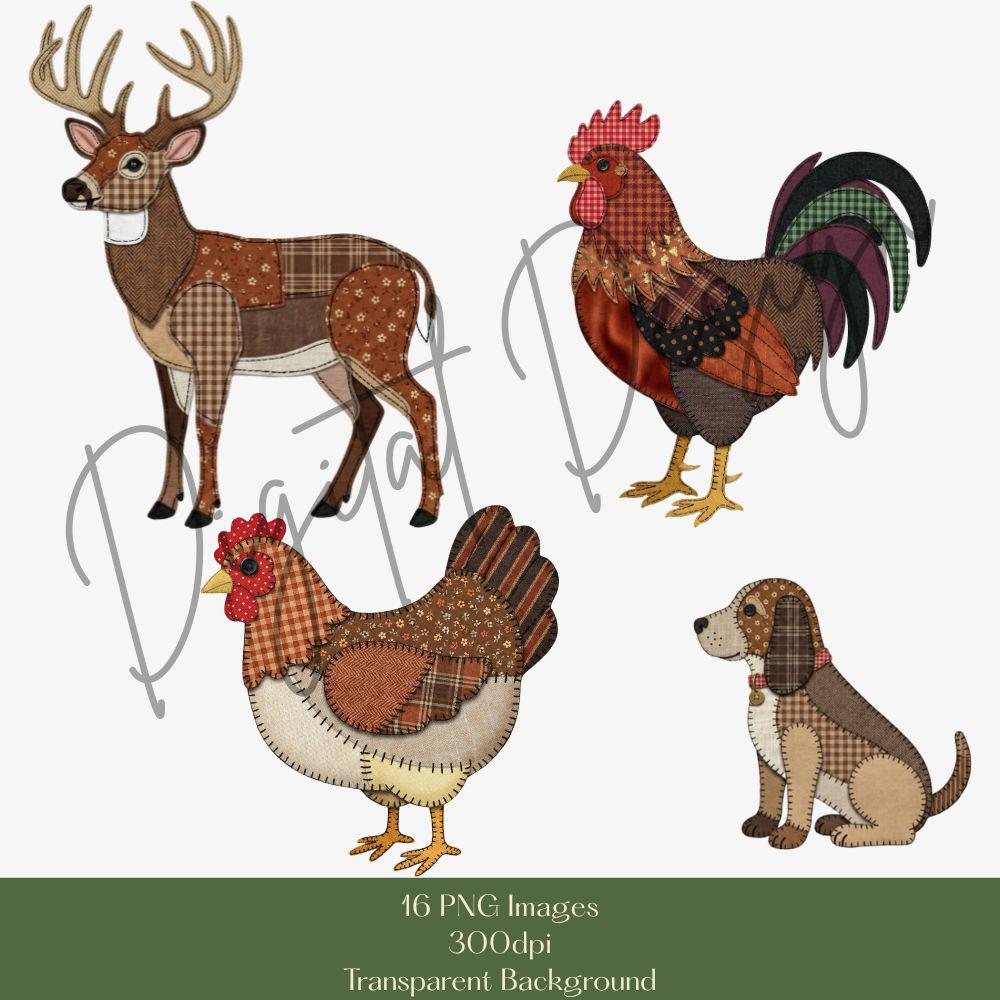 Patchwork Animals Clipart Set, Patchwork Mallard Duck PNG, Patchwork Grandmacore Goose PNG, Patchwork Clipart Bundle