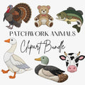 Patchwork Animals Clipart Set, Patchwork Mallard Duck PNG, Patchwork Grandmacore Goose PNG, Patchwork Clipart Bundle