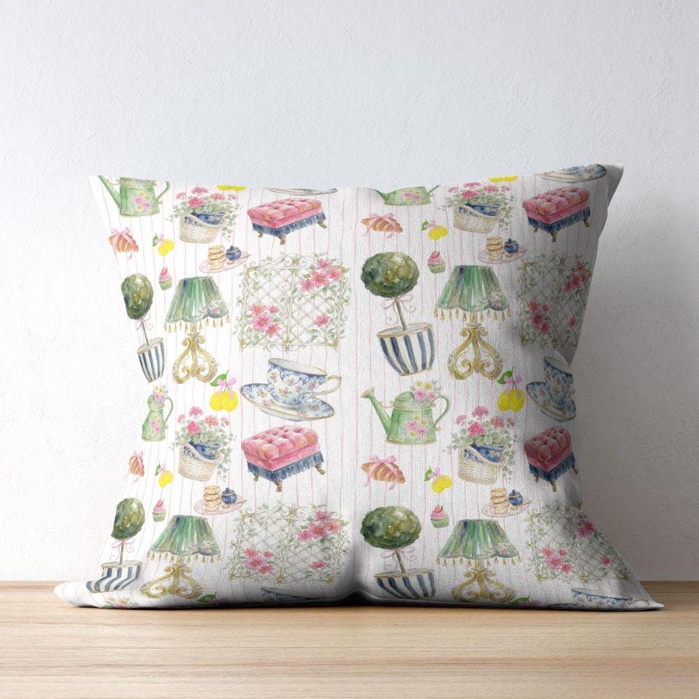 Grandmillenial Lifestyle Seamless Design, Preppy Coquette Pattern, Floral French Fabric Pattern
