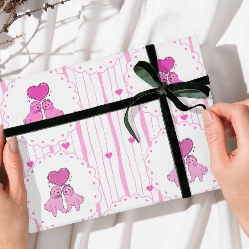 Goldendoodle Seamless Design, Preppy Valentine Pattern, Coquette Dog Seamless Pattern