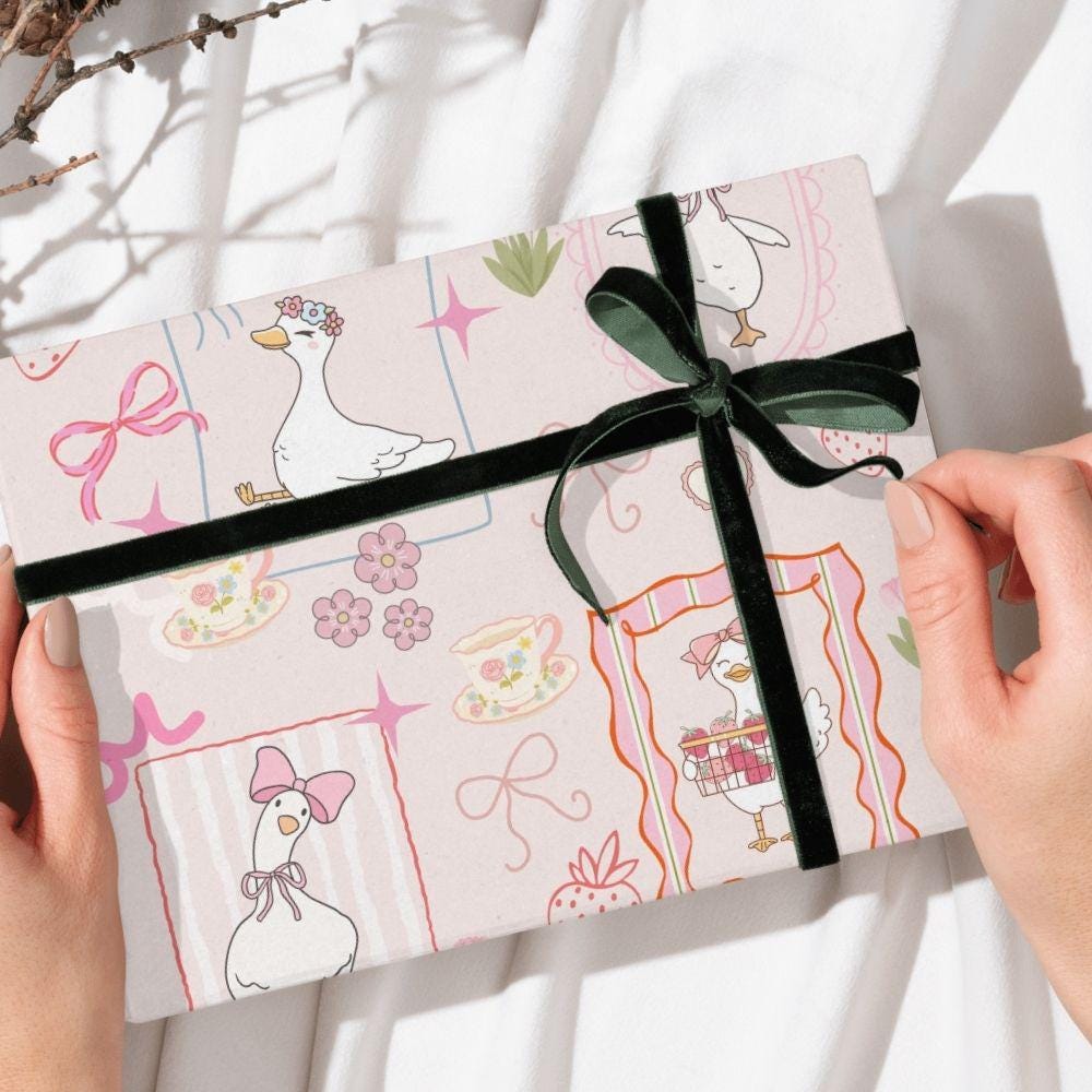 Silly Goose Seamless Design, Preppy Coquette Pattern, Girly Goose Seamless Pattern