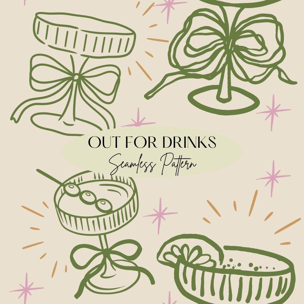 Coquette Martini Seamless Design, Martini Glass Pattern, Cocktail Seamless Pattern